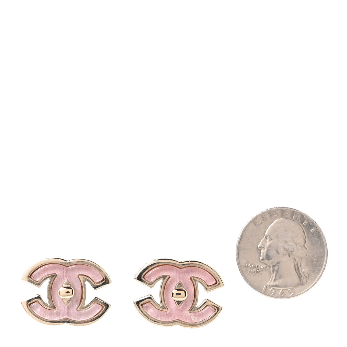 Chanel Metal Resin CC Turnlock Stud Earrings Gold Pink 2 of 5