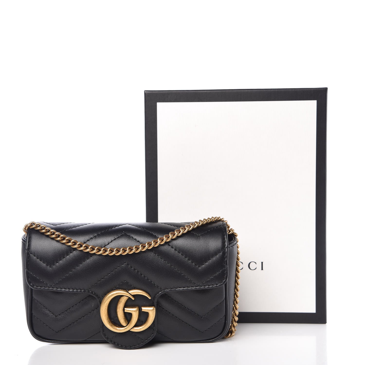 Gucci Calfskin Matelasse Super Mini GG Marmont Shoulder Bag Black 10 of 10