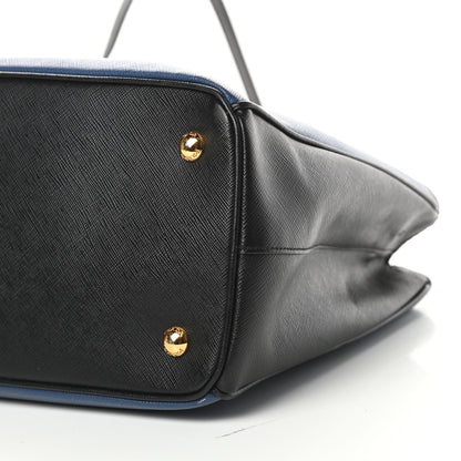 Prada Saffiano Lux Bi-Color Medium Tote Bluette Black 11 of 13