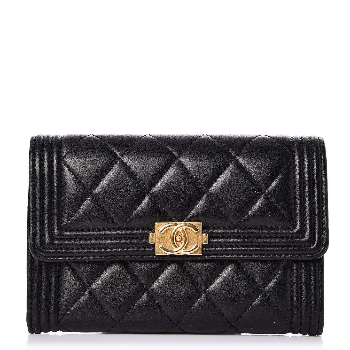Calfskin Quilted Small Boy Flap Wallet Black