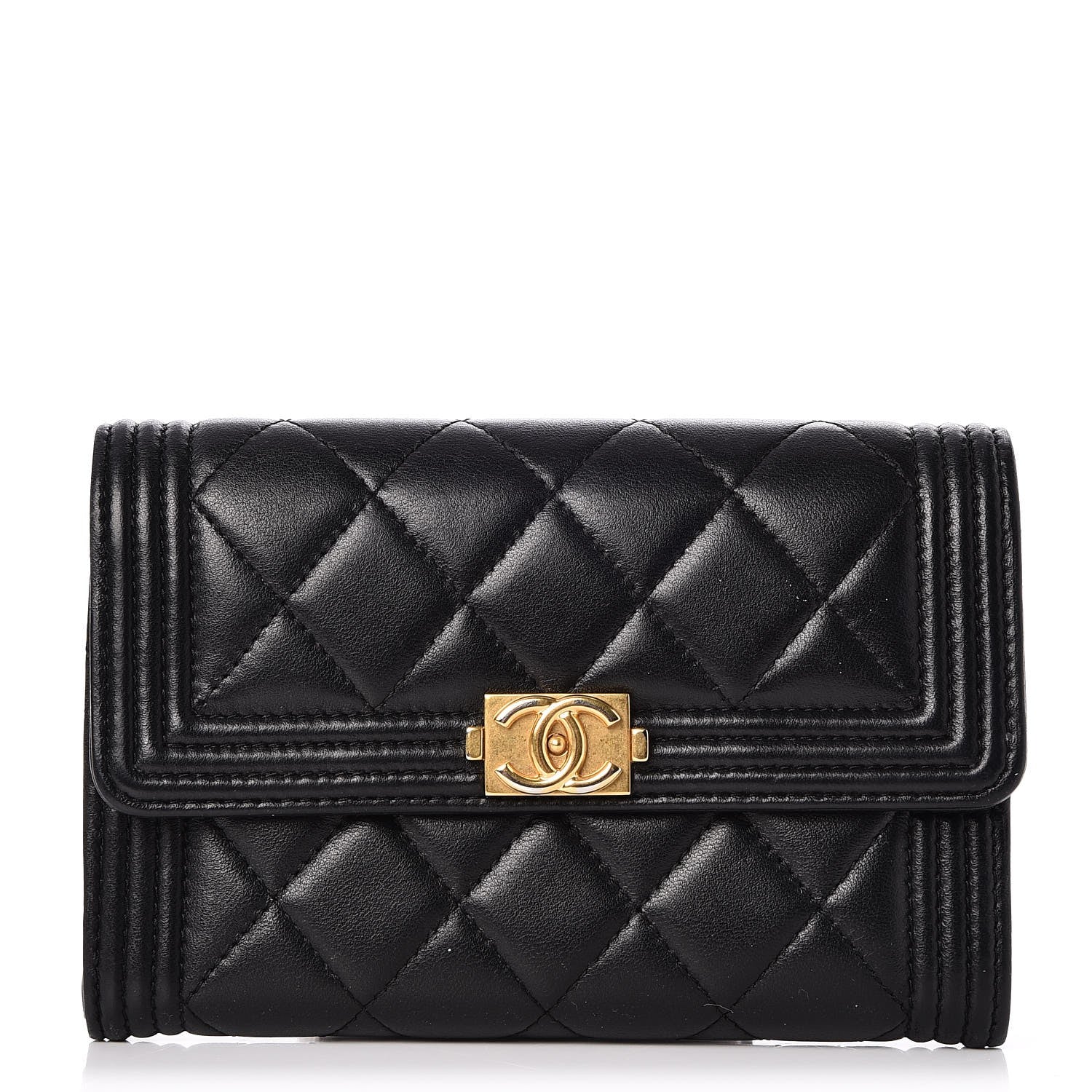 Chanel Calfskin Quilted Small Boy Flap Wallet Black 1 of 8