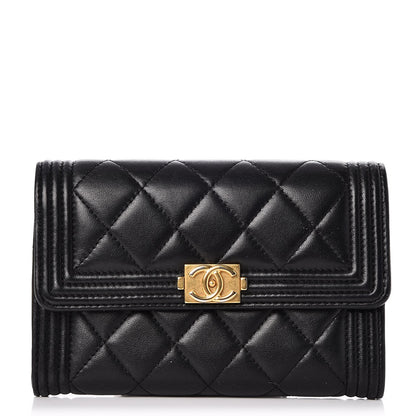 Chanel Calfskin Quilted Small Boy Flap Wallet Black 1 of 8