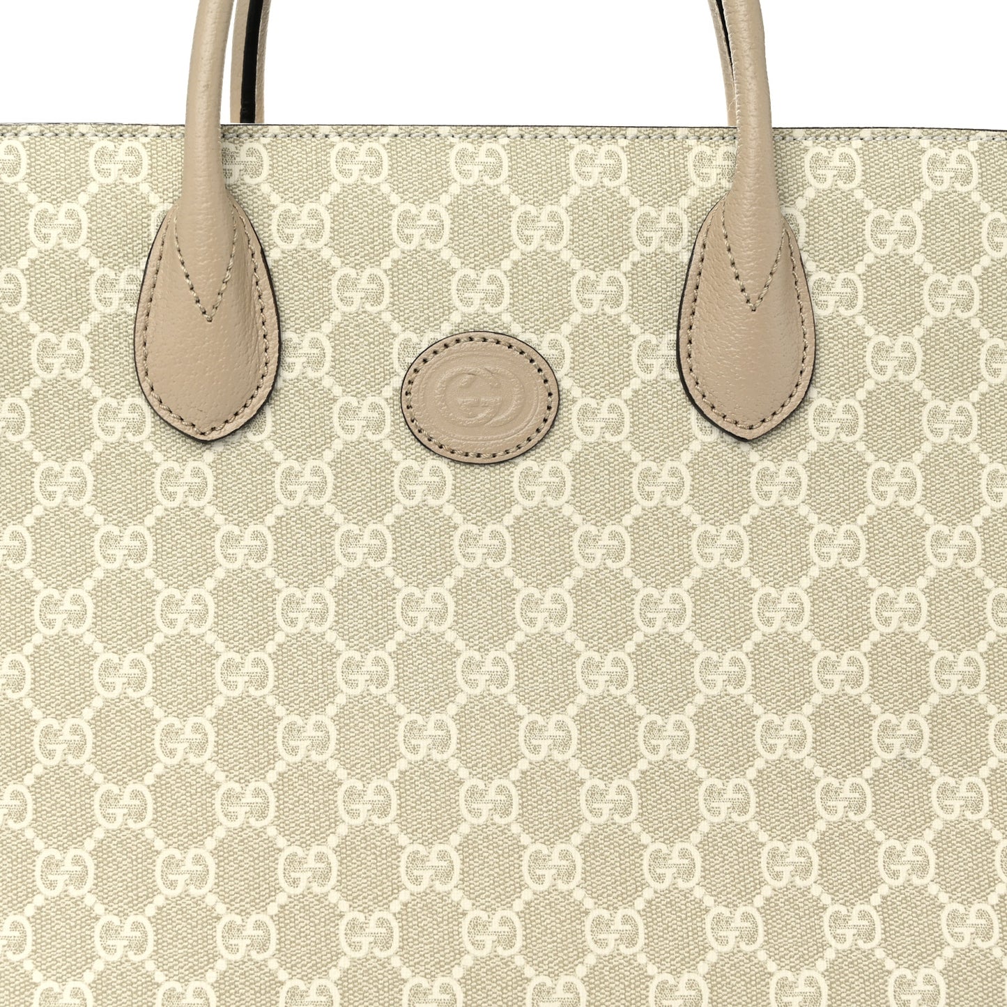 GG Supreme Monogram Textured Dollar Calfskin Small Retro Interlocking G Tote Bag Beige Mystic White Oatmeal