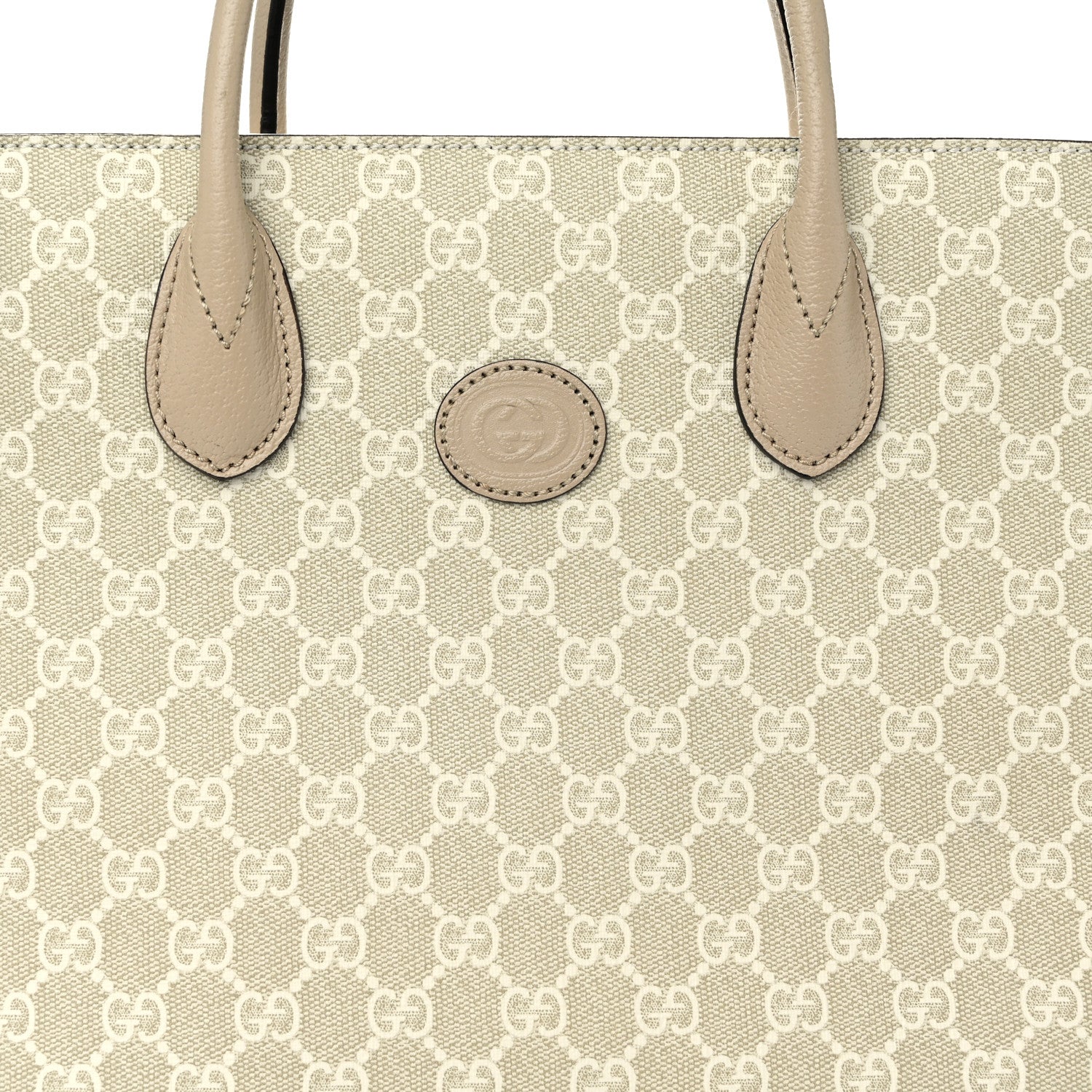 Gucci GG Supreme Monogram Textured Dollar Calfskin Small Retro Interlocking G Tote Bag Beige Mystic White Oatmeal 8 of 10