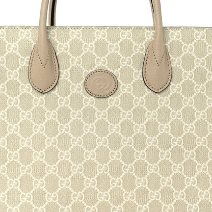 Gucci GG Supreme Monogram Textured Dollar Calfskin Small Retro Interlocking G Tote Bag Beige Mystic White Oatmeal 8 of 10