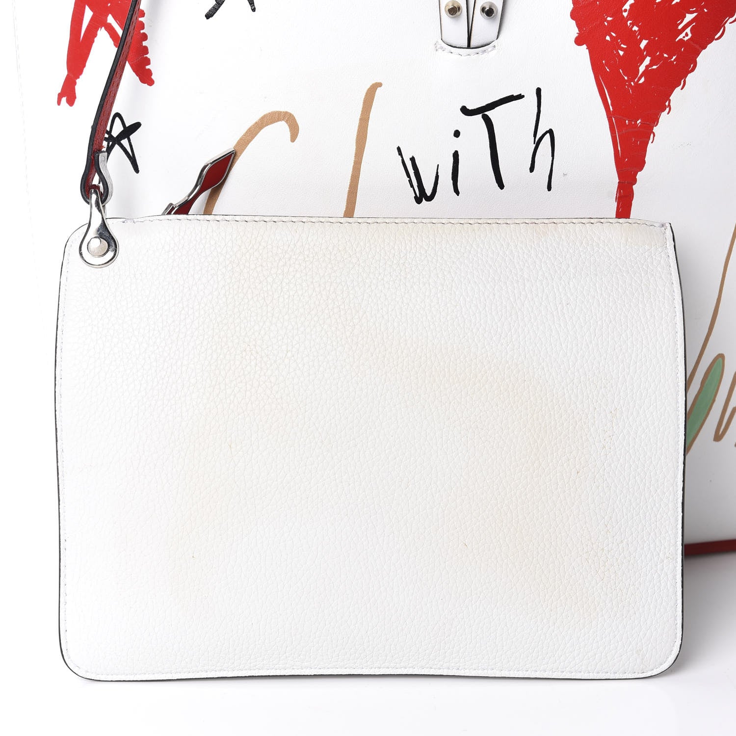 Christian Louboutin Calfskin Spikes Loubitag East West Cabata Tote White 13 of 14