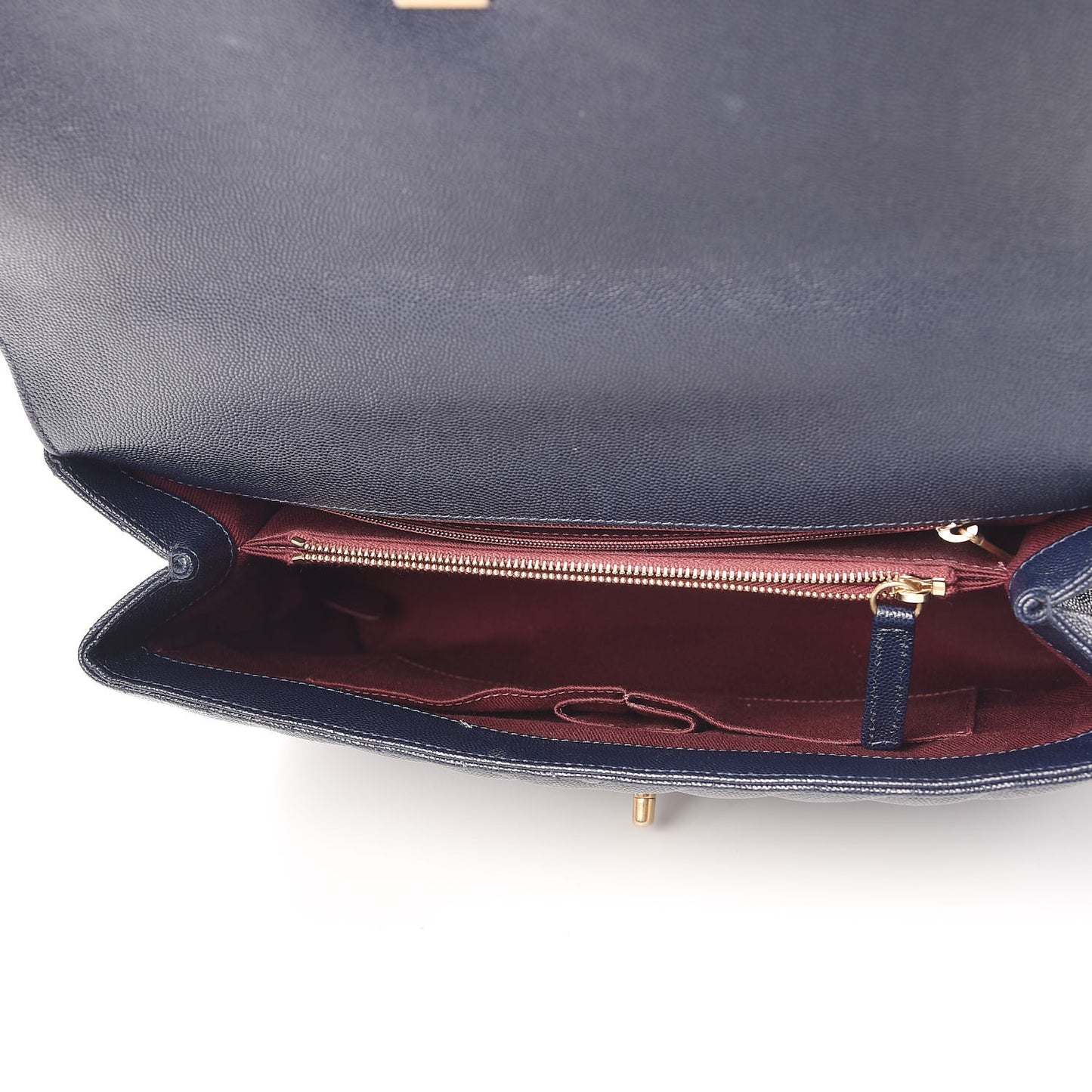 Caviar Chevron Quilted Medium Coco Handle Flap Navy Blue