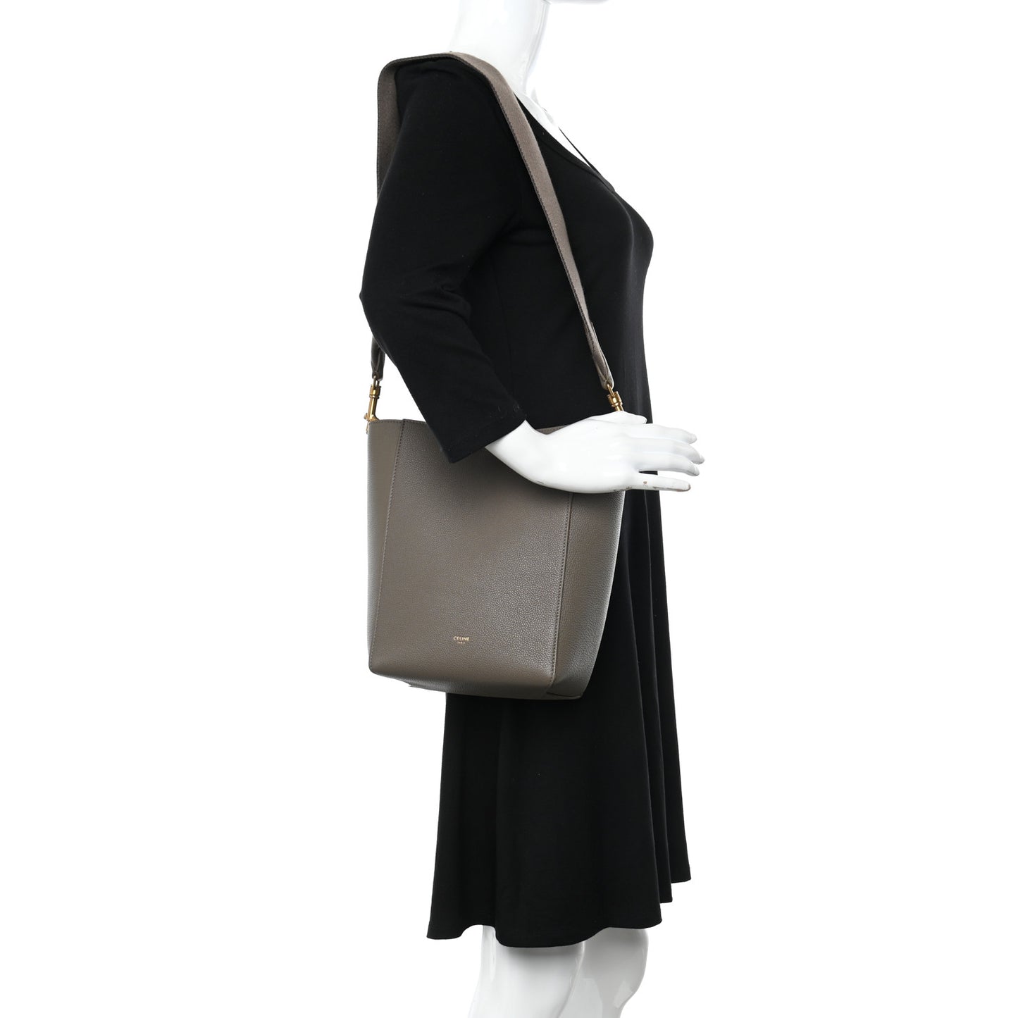 Soft Grained Calfskin Small Sangle Bucket Bag Taupe