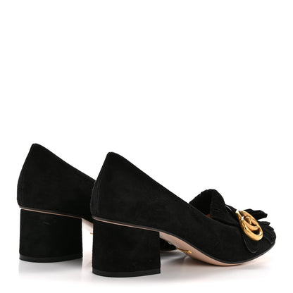 Gucci Kid Scamosciato GG Marmont Fringe 50mm Loafer Pumps 37.5 Black 5 of 11