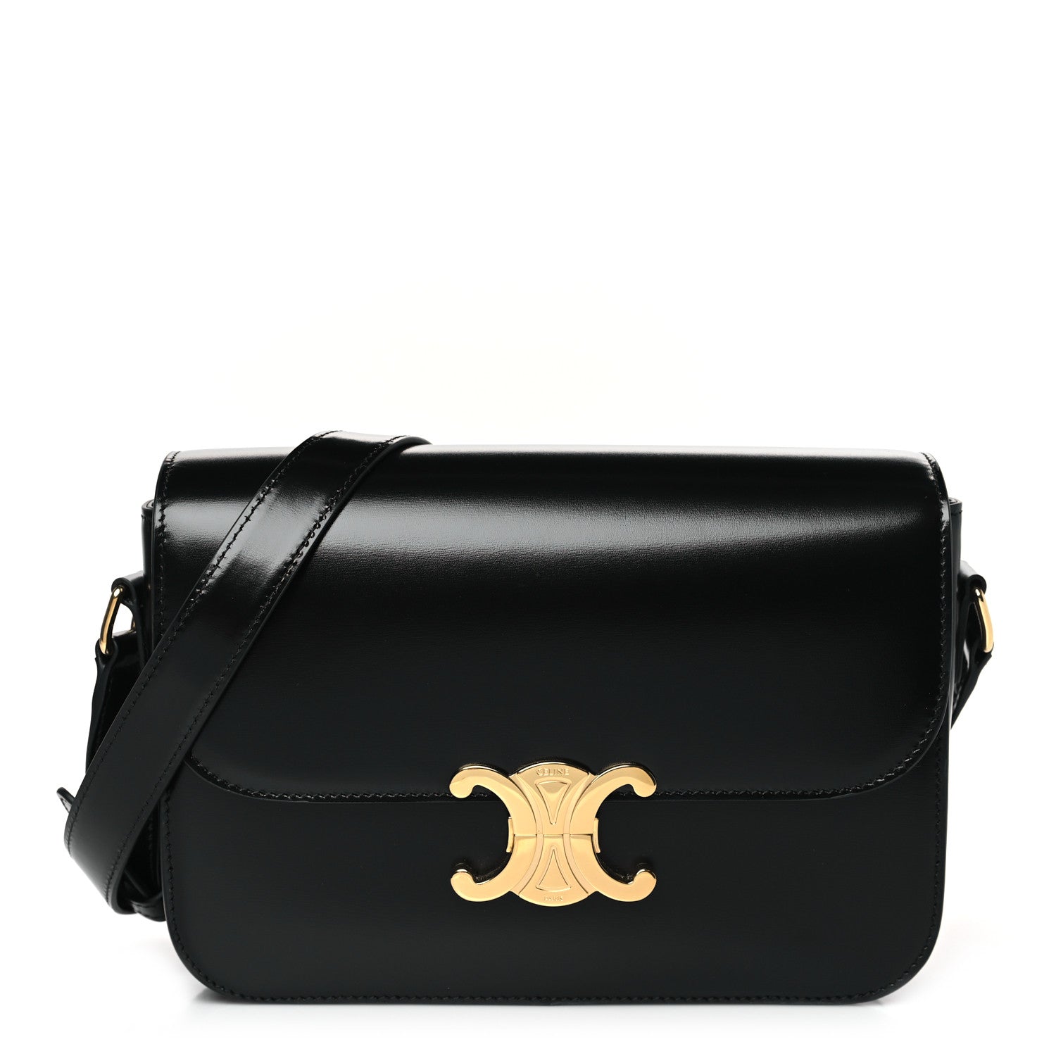 Celine Shiny Calfskin Medium Triomphe Black 1 of 9