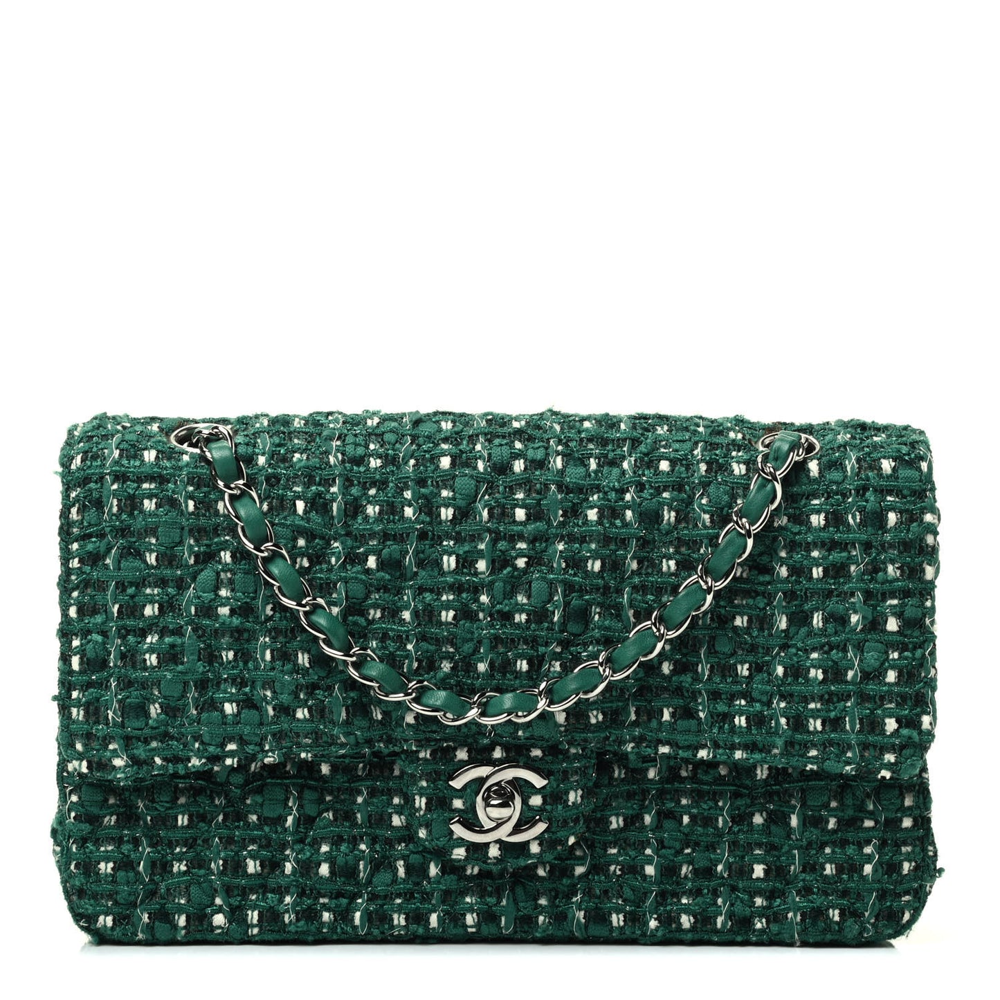 Tweed Quilted Medium Double Flap Green