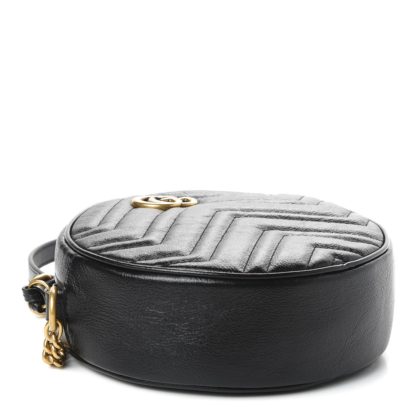Azalea Calfskin Matelasse Heart Mini GG Marmont Round Shoulder Bag Black