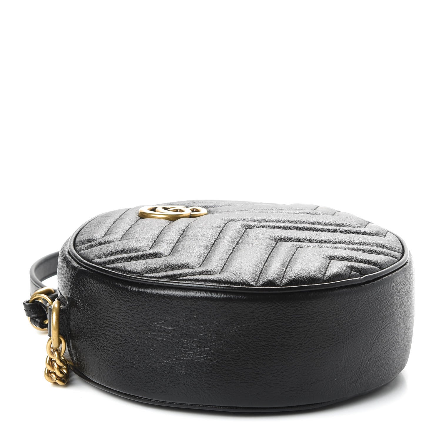 Gucci Azalea Calfskin Matelasse Heart Mini GG Marmont Round Shoulder Bag Black 4 of 10