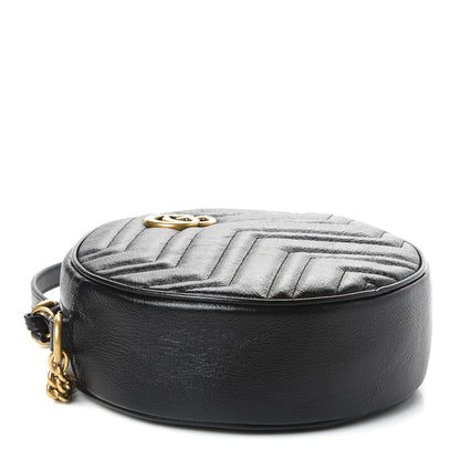 Gucci Azalea Calfskin Matelasse Heart Mini GG Marmont Round Shoulder Bag Black 4 of 10