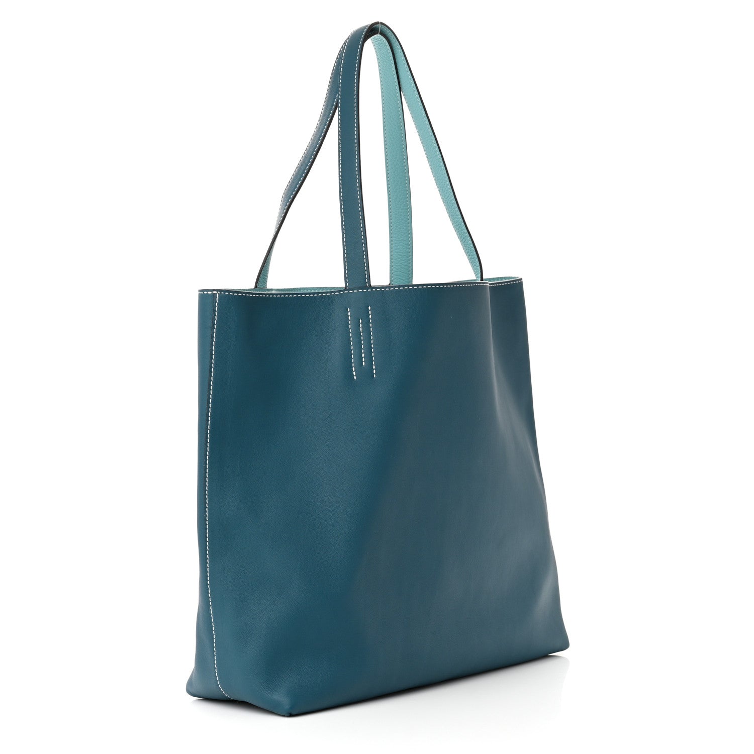 Hermes Veau Sikkim Taurillon Clemence Double Sens 36 Reversible Tote Colvert Bleu Atoll 4 of 17