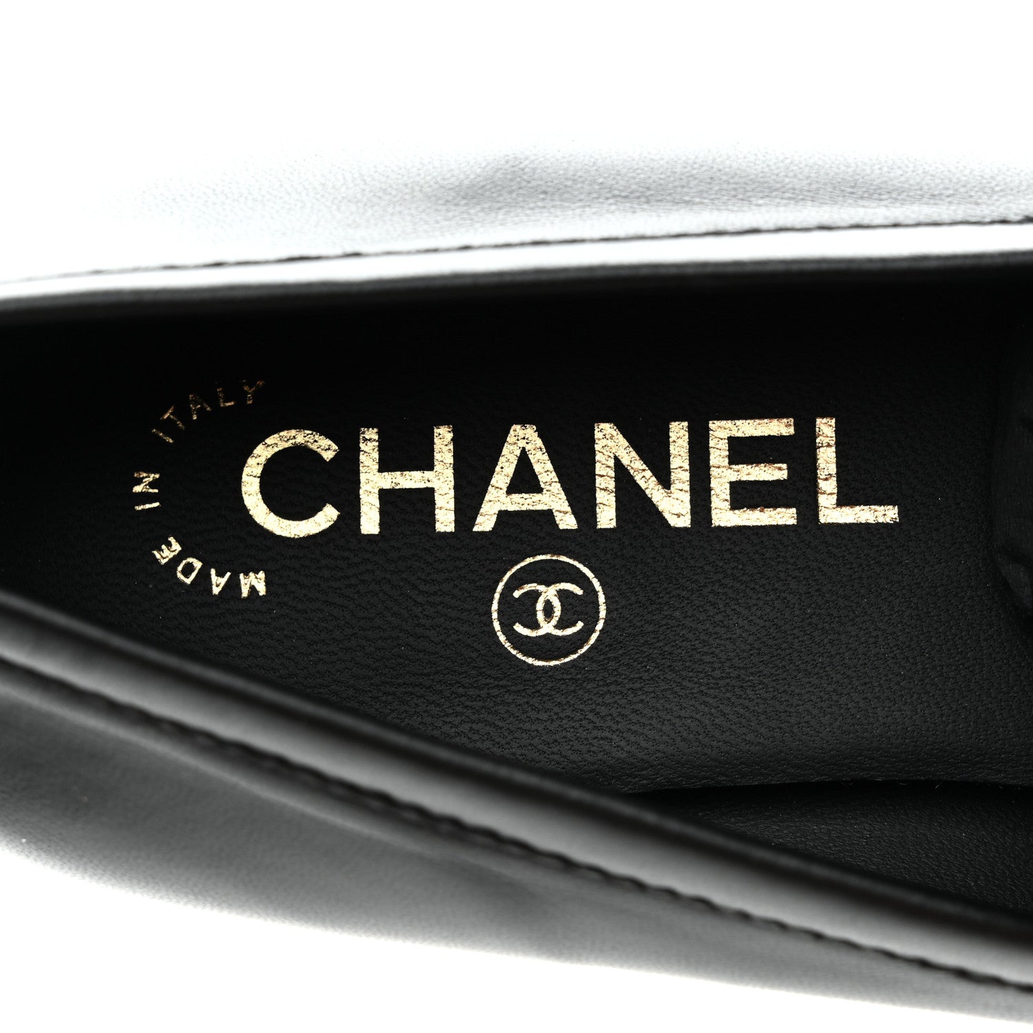 Chanel Lambskin Enamel CC Moccasin Loafers 37 Black 1800078