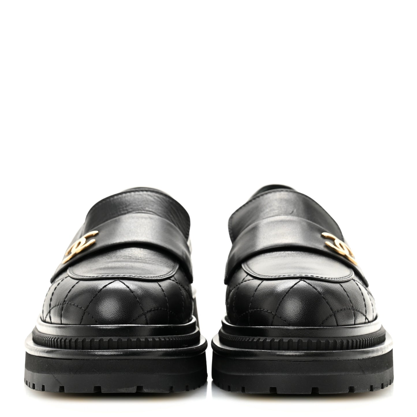 Calfskin Quilted CC Mocassin Loafers 37 Black