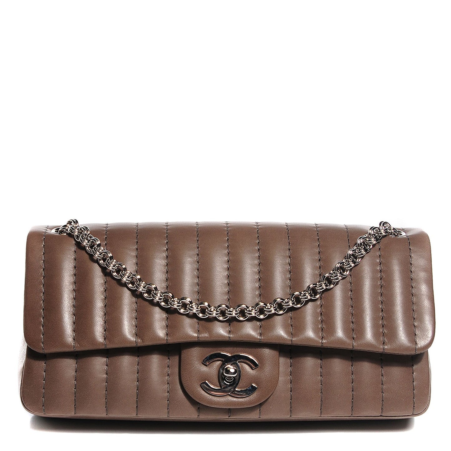 Lambskin Vertical Quilted East West Flap Brown