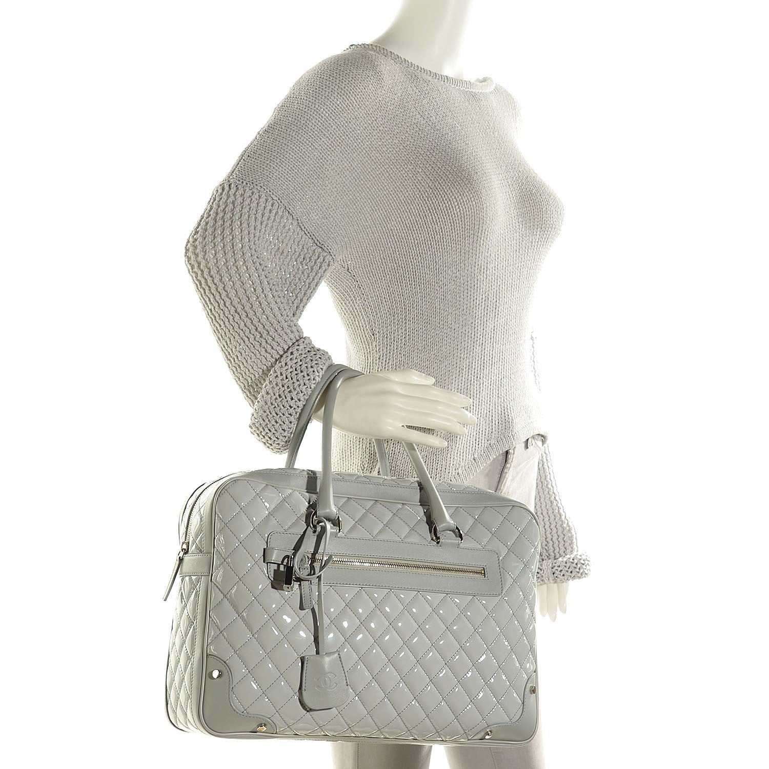 Chanel Vinyl Calfskin Viaggio Travel Bag Light Grey 2 of 8