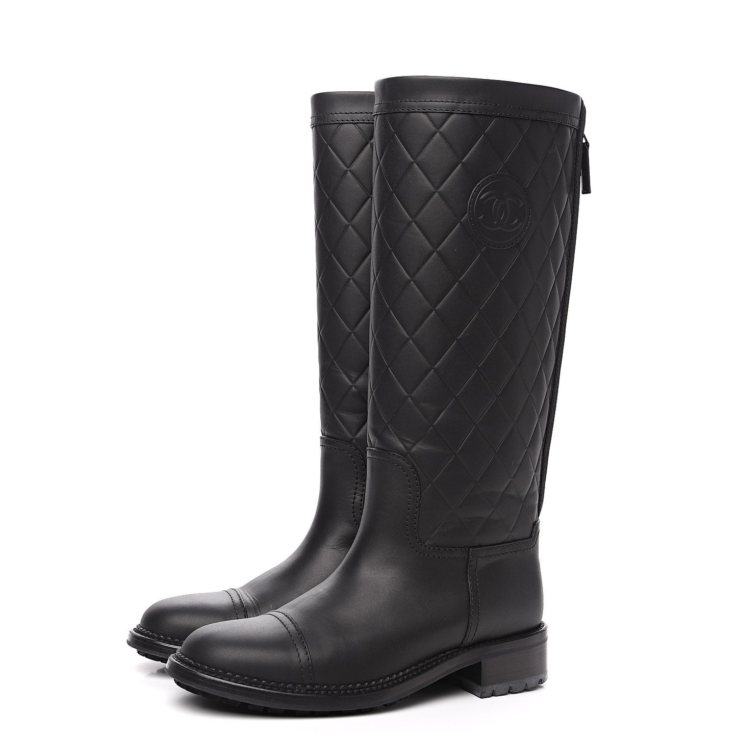 Calfskin Quilted Riding Boots 36.5 Black