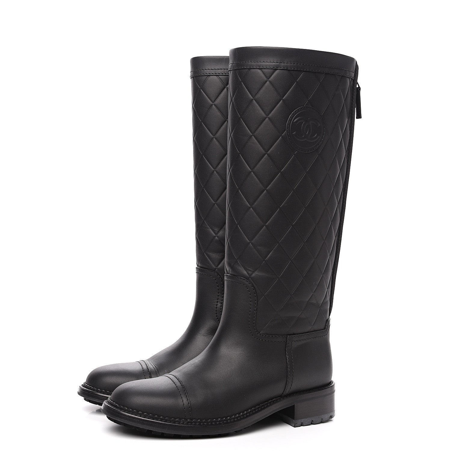 Chanel Calfskin Quilted Riding Boots 36.5 Black 3 of 9