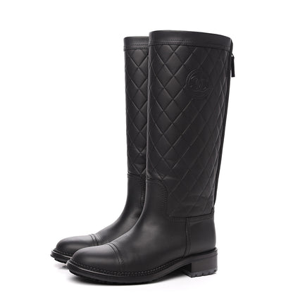 Chanel Calfskin Quilted Riding Boots 36.5 Black 3 of 9
