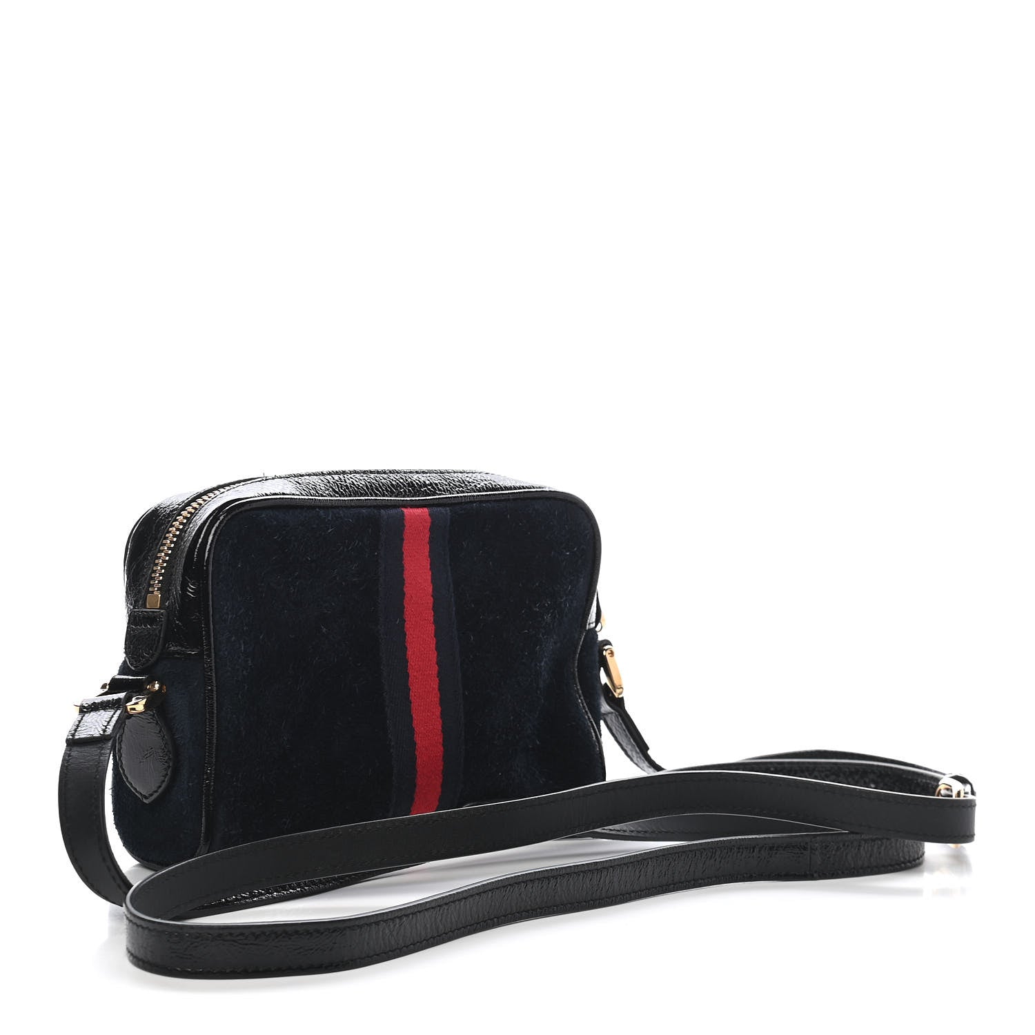 Gucci Suede Patent Web Mini Ophidia Shoulder Bag Blue Black 3 of 10