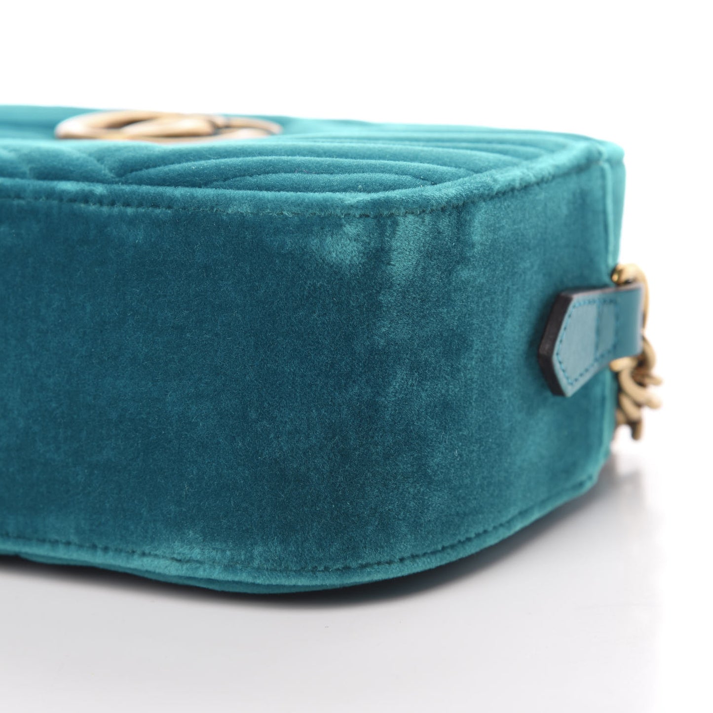 Velvet Matelasse Small GG Marmont Chain Shoulder Bag Pavone Cyan