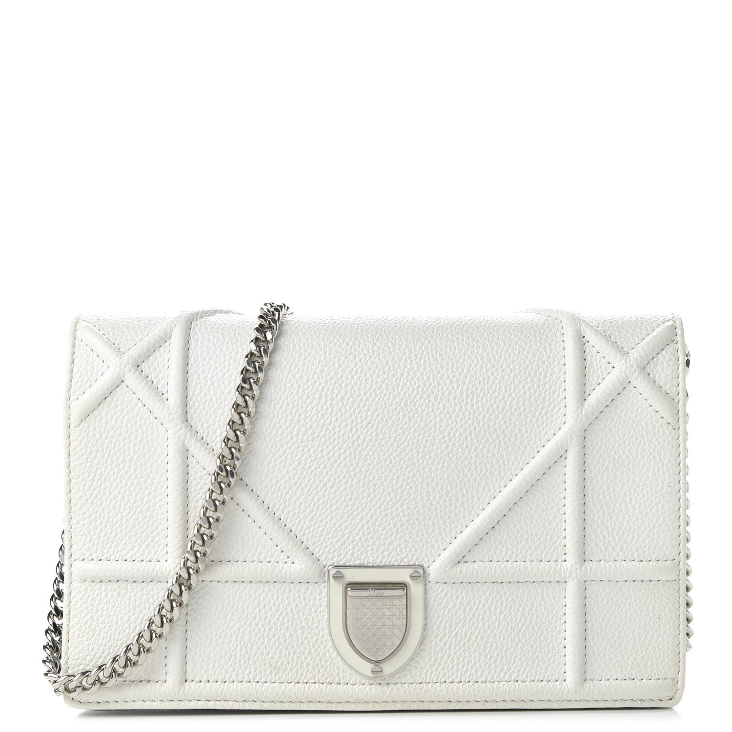 Christian Dior Grained Calfskin Diorama Wallet on Chain Pouch White 1 of 9