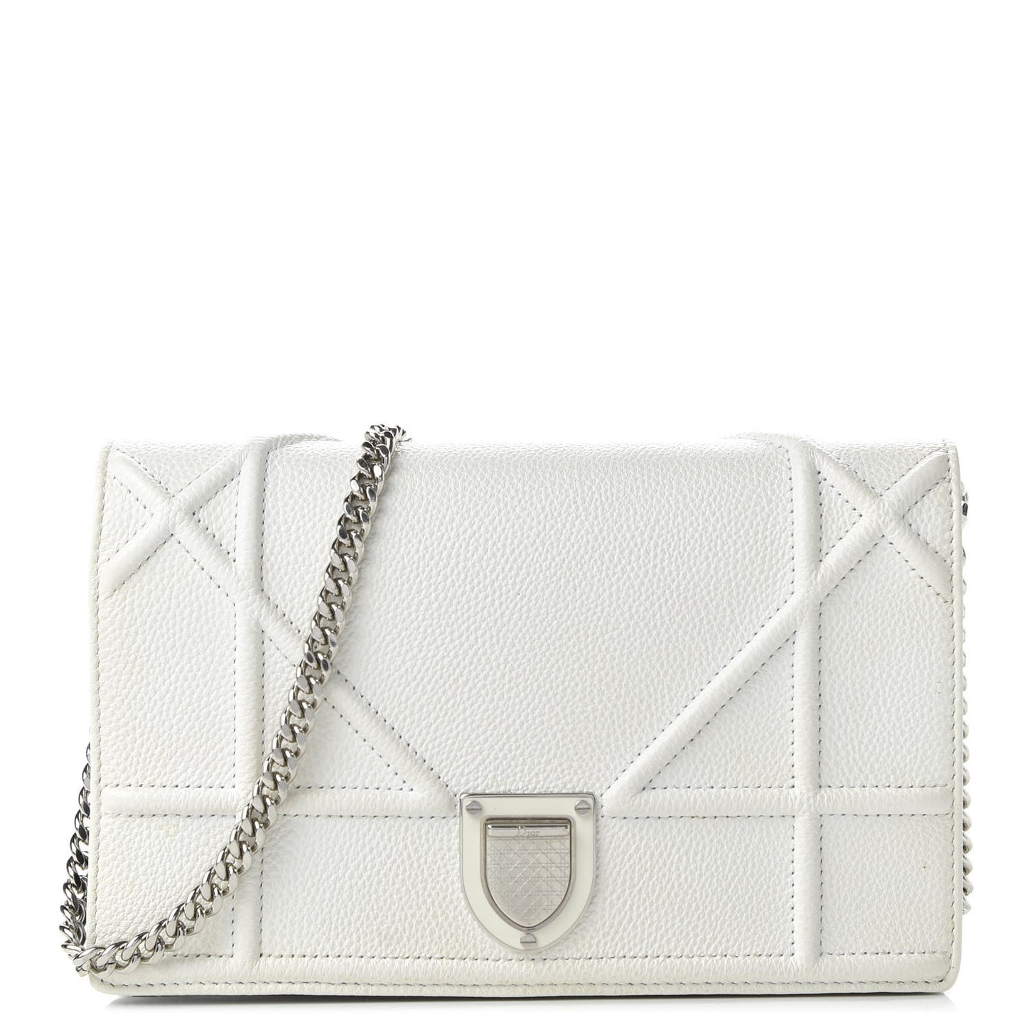 Grained Calfskin Diorama Wallet on Chain Pouch White