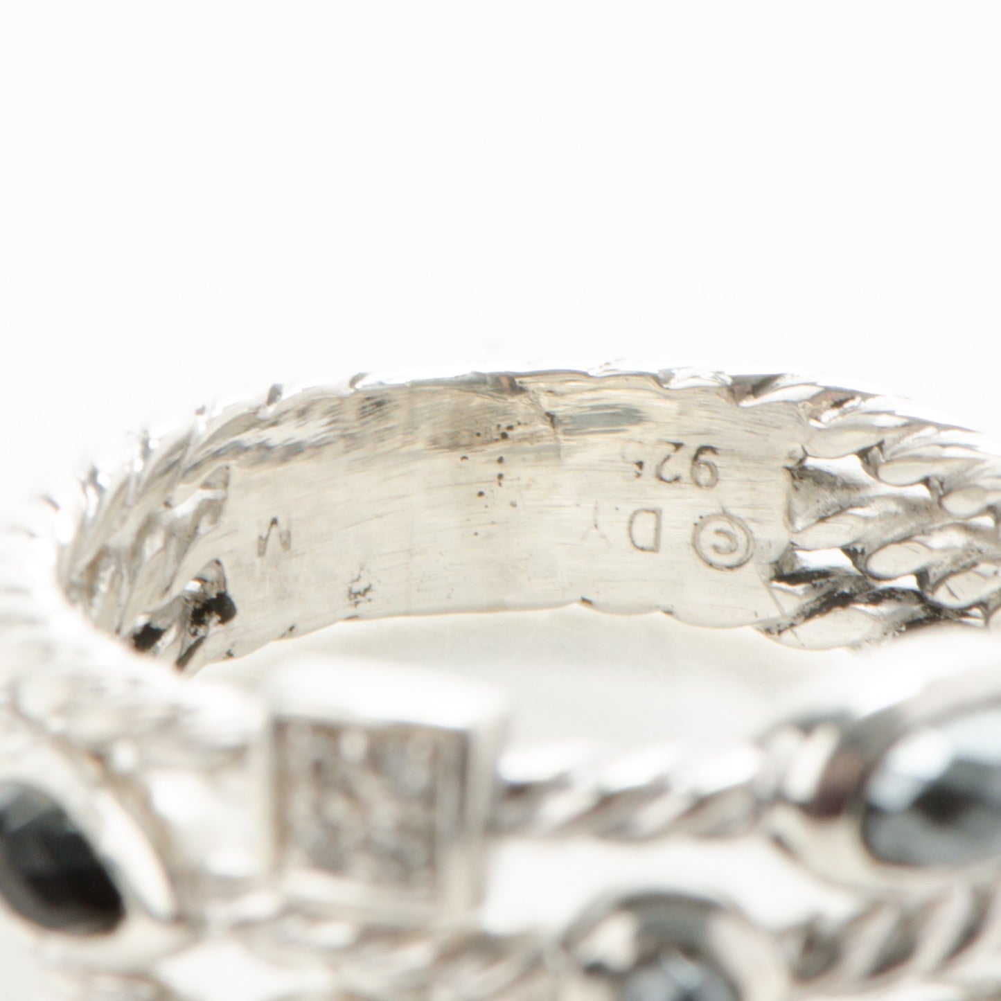 Sterling Silver Diamond Onyx Hematine Confetti 3 Row Ring 7