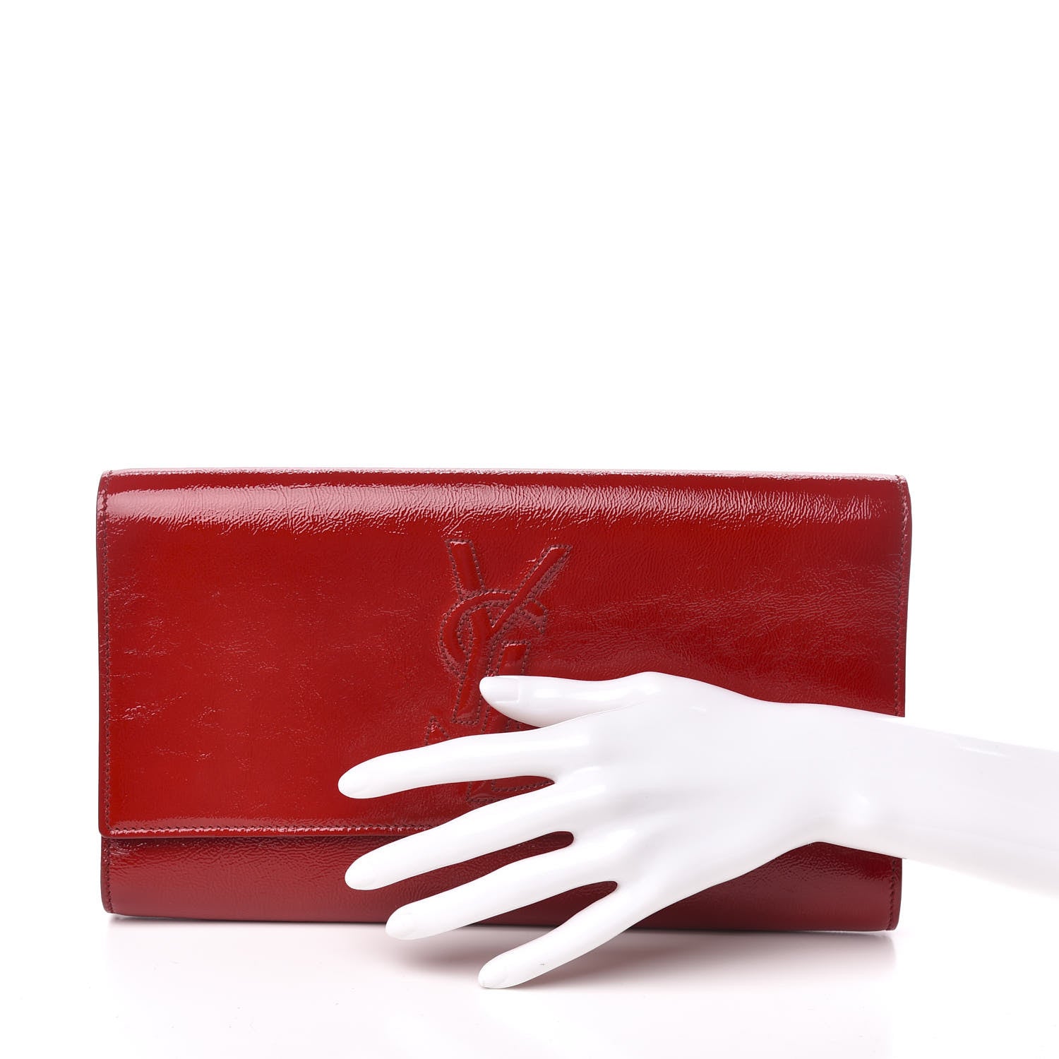 Saint Laurent Textured Patent Monogram Large Belle De Jour Clutch Red 2 of 6