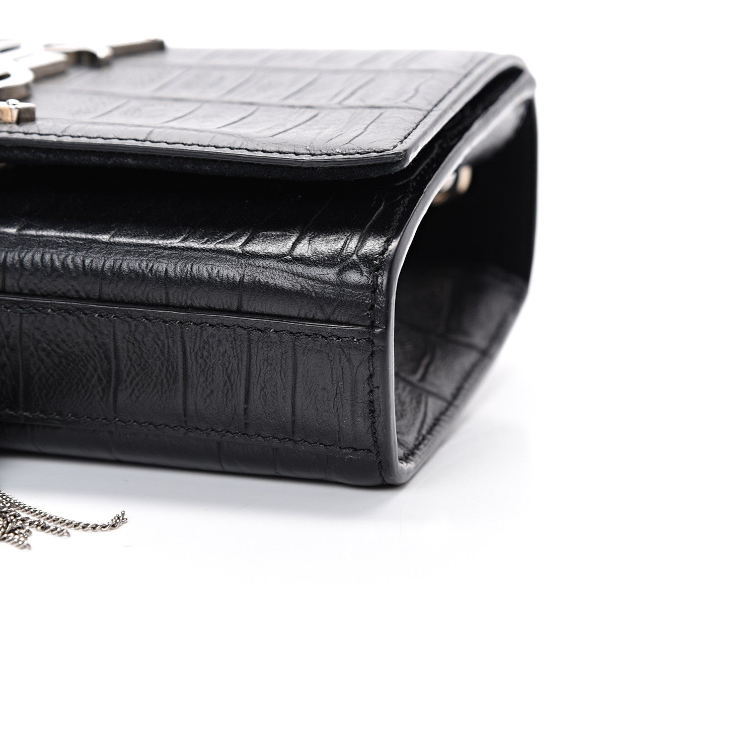 Saint Laurent Calfskin Crocodile Embossed Monogram Small Kate Tassel Satchel Black 9 of 11