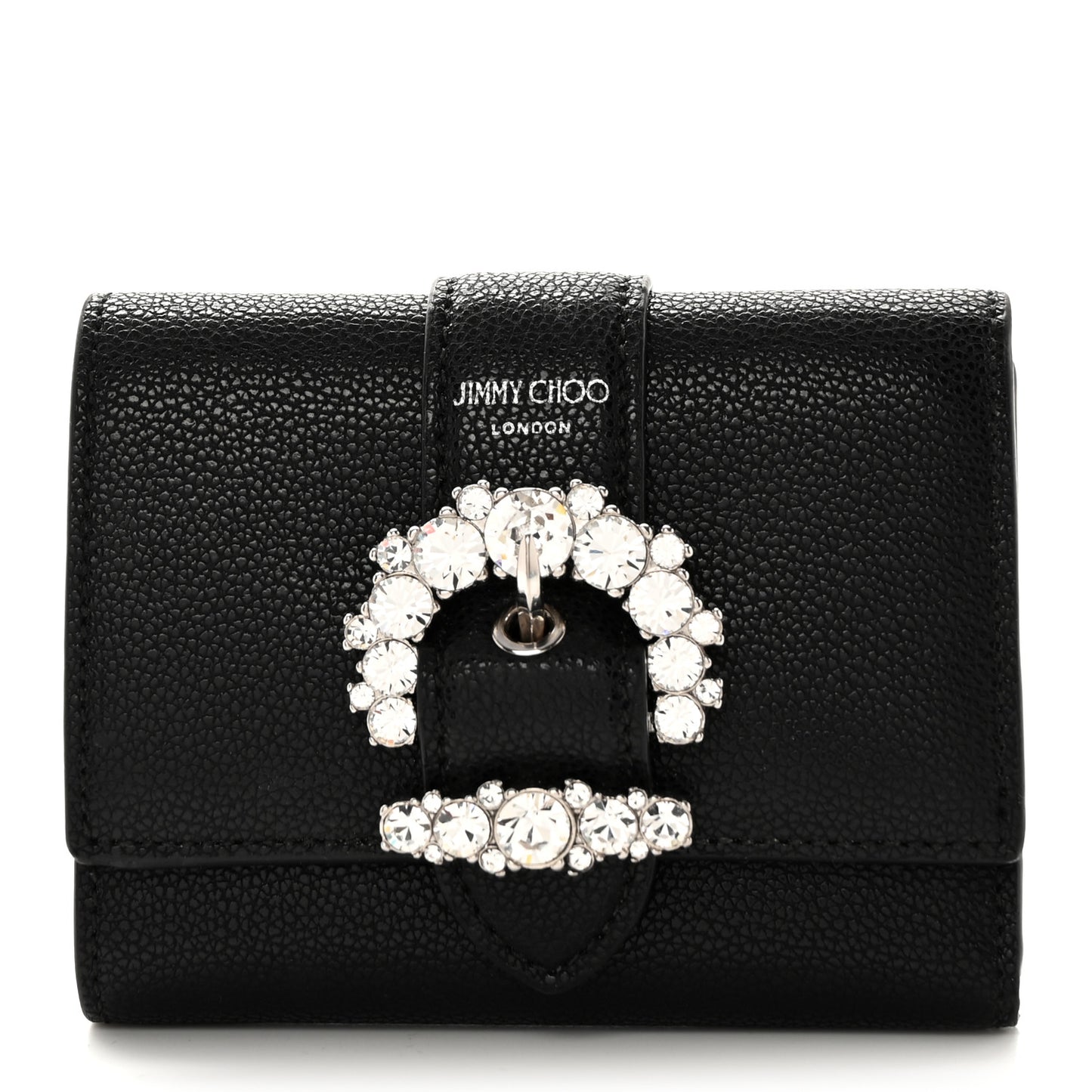 Calfskin Crystal Cheri Compact Wallet Black