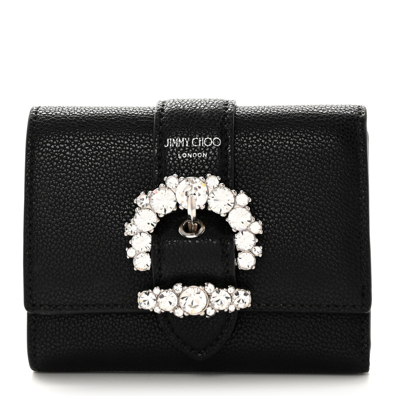 Jimmy Choo Calfskin Crystal Cheri Compact Wallet Black 1 of 17
