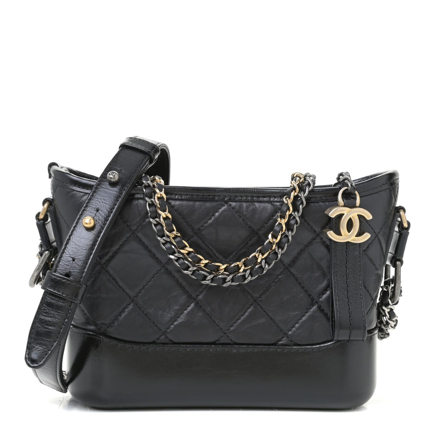Aged Calfskin Quilted Small Gabrielle Hobo Black