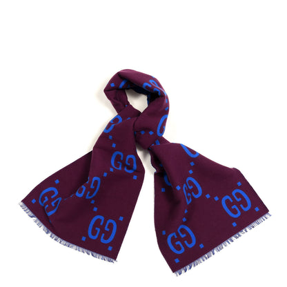 Gucci Wool Silk Monogram Jumbo GG Freedom Scarf Lacquer Blue 1 of 4