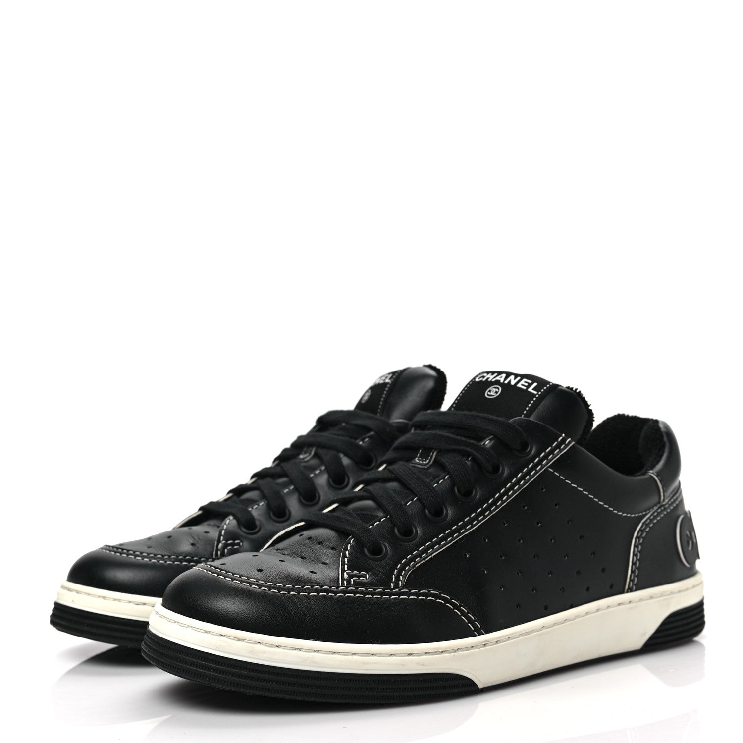Chanel Calfskin Womens Logo Sneakers 40 Black White 3 of 9