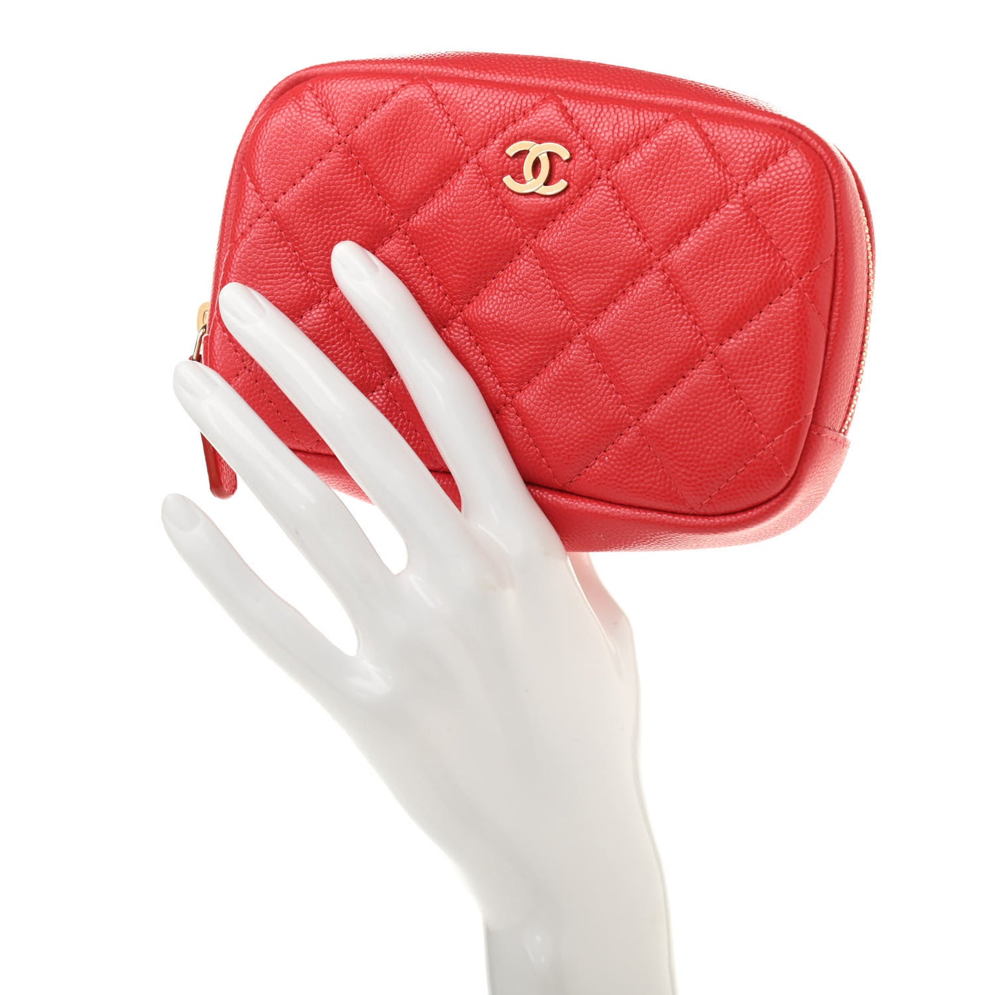 Caviar Quilted Small Curvy Pouch Cosmetic Case Dark Red