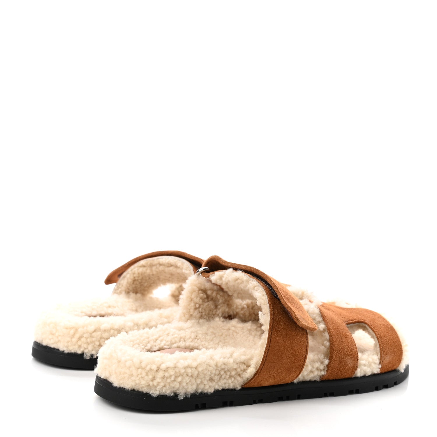Hermes Suede Goatskin Woolskin Womens Chypre Sandals 36.5 Brun Fume Ecru 4 of 8