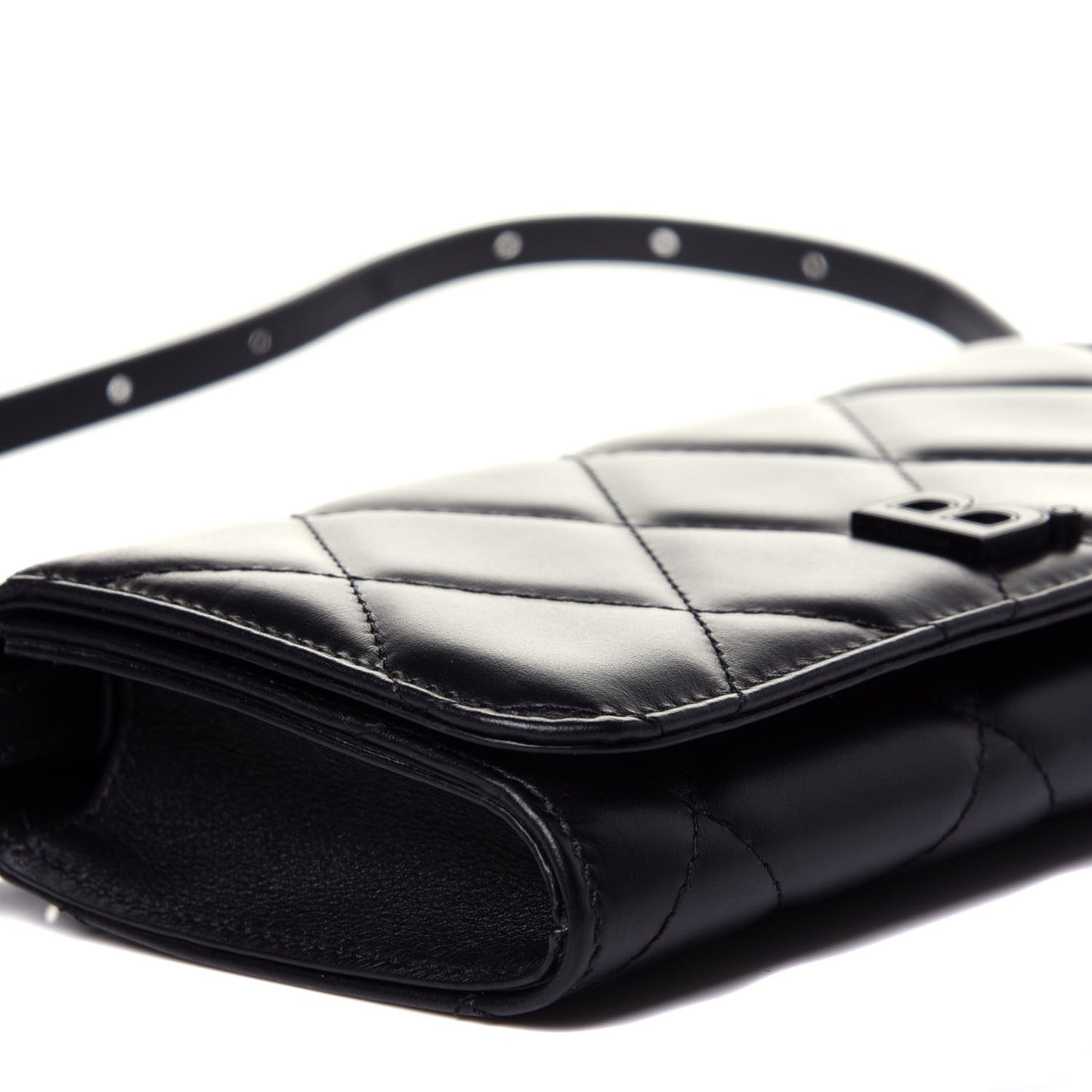 Nappa Calfskin Quilted Touch B Phone Holder With Strap Black