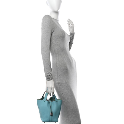 Hermes Taurillon Clemence Picotin Lock 18 PM Bleu Atoll 2 of 10