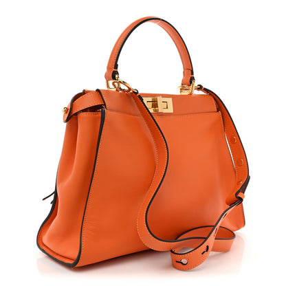 Fendi Vitello Seta Shiny Nappa Medium 3 Pocket Peekaboo Iconic Satchel Aranciata 3 of 15