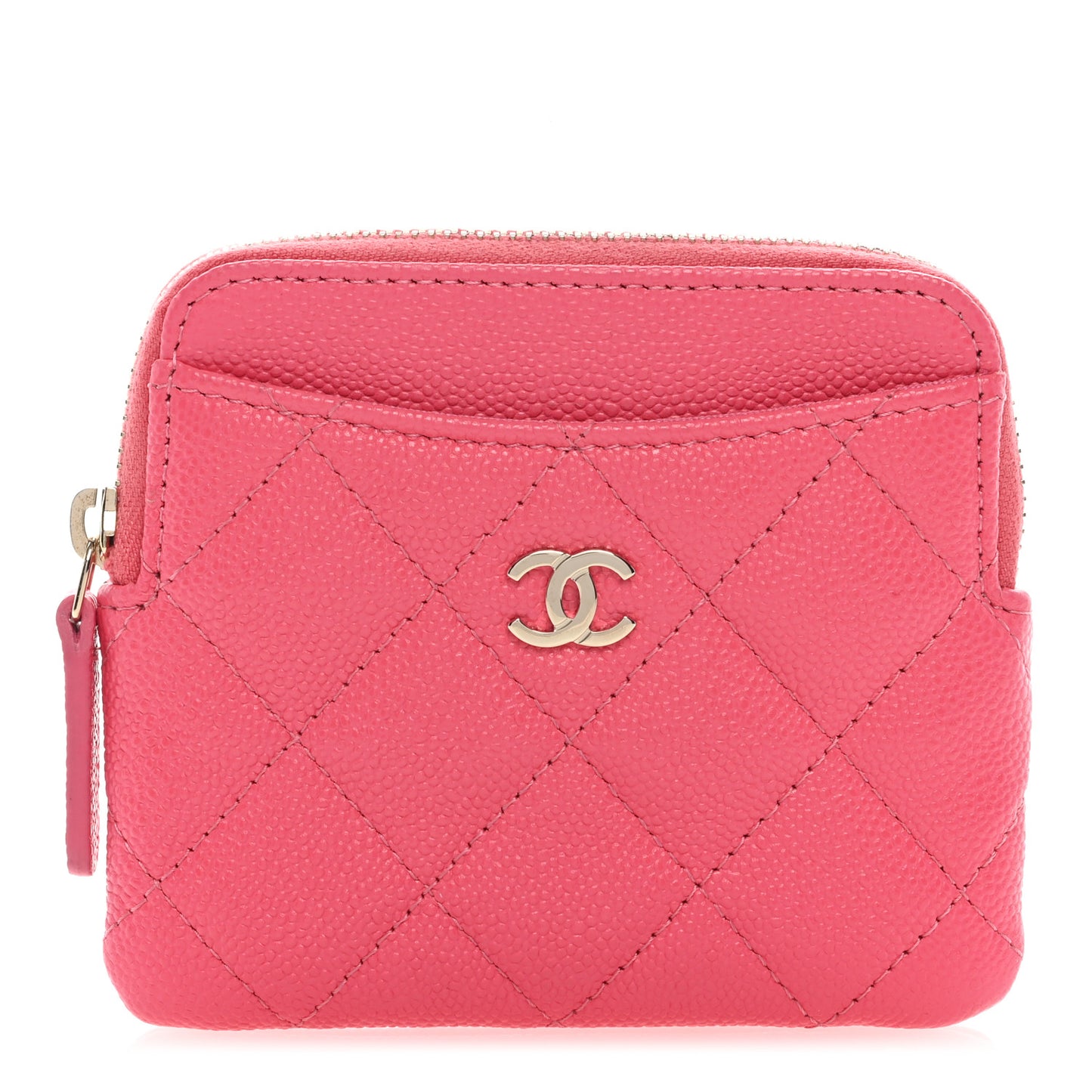 Caviar Quilted Zip Card Holder Wallet Pink