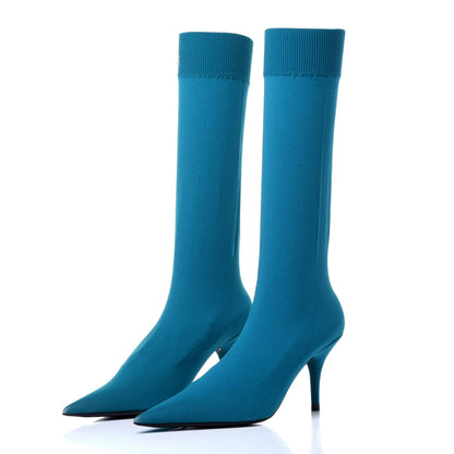 Balenciaga Jersey Crepe Pointed Toe Knife Booties 35 Azure 3 of 11