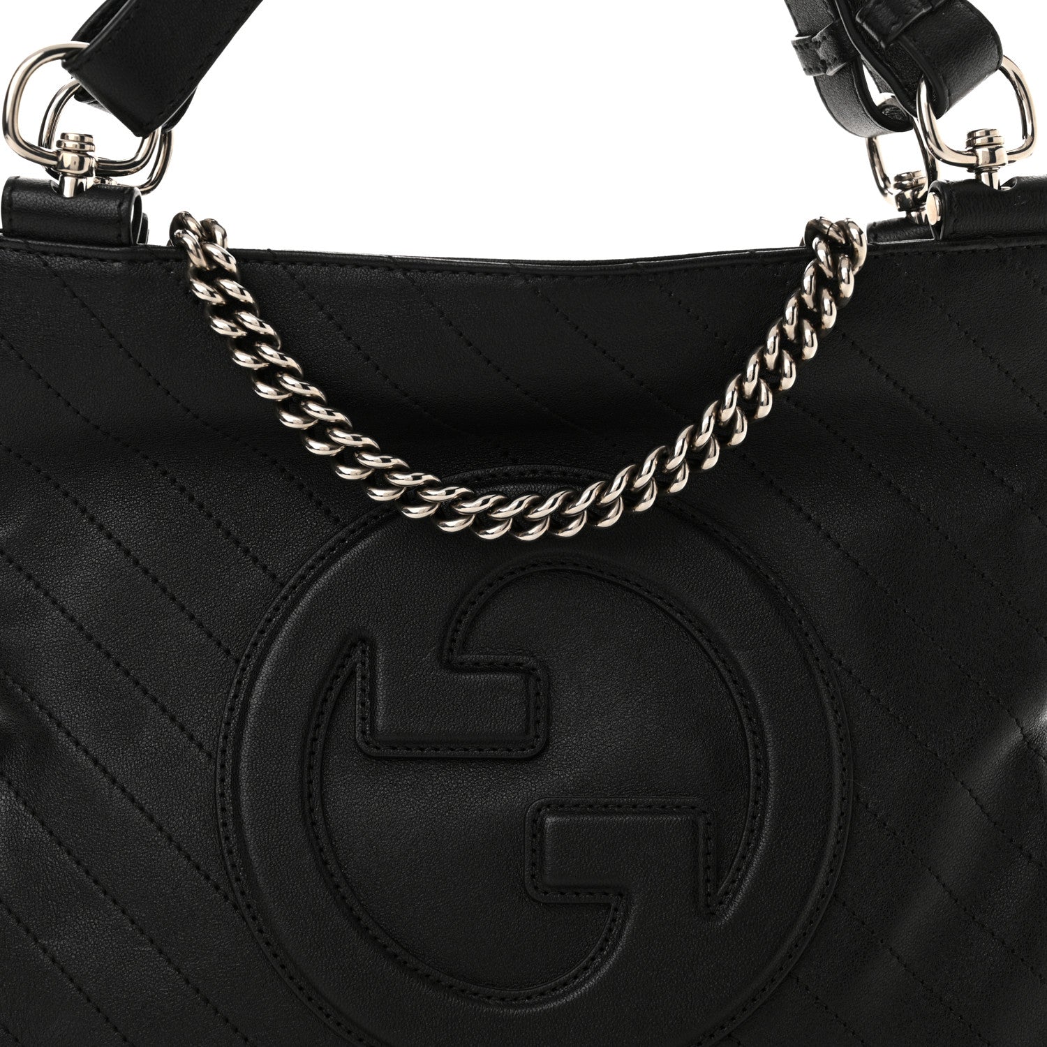 Gucci Sakai Be Green Calfskin Diagonal Stitched Small Blondie Tote Black 8 of 10