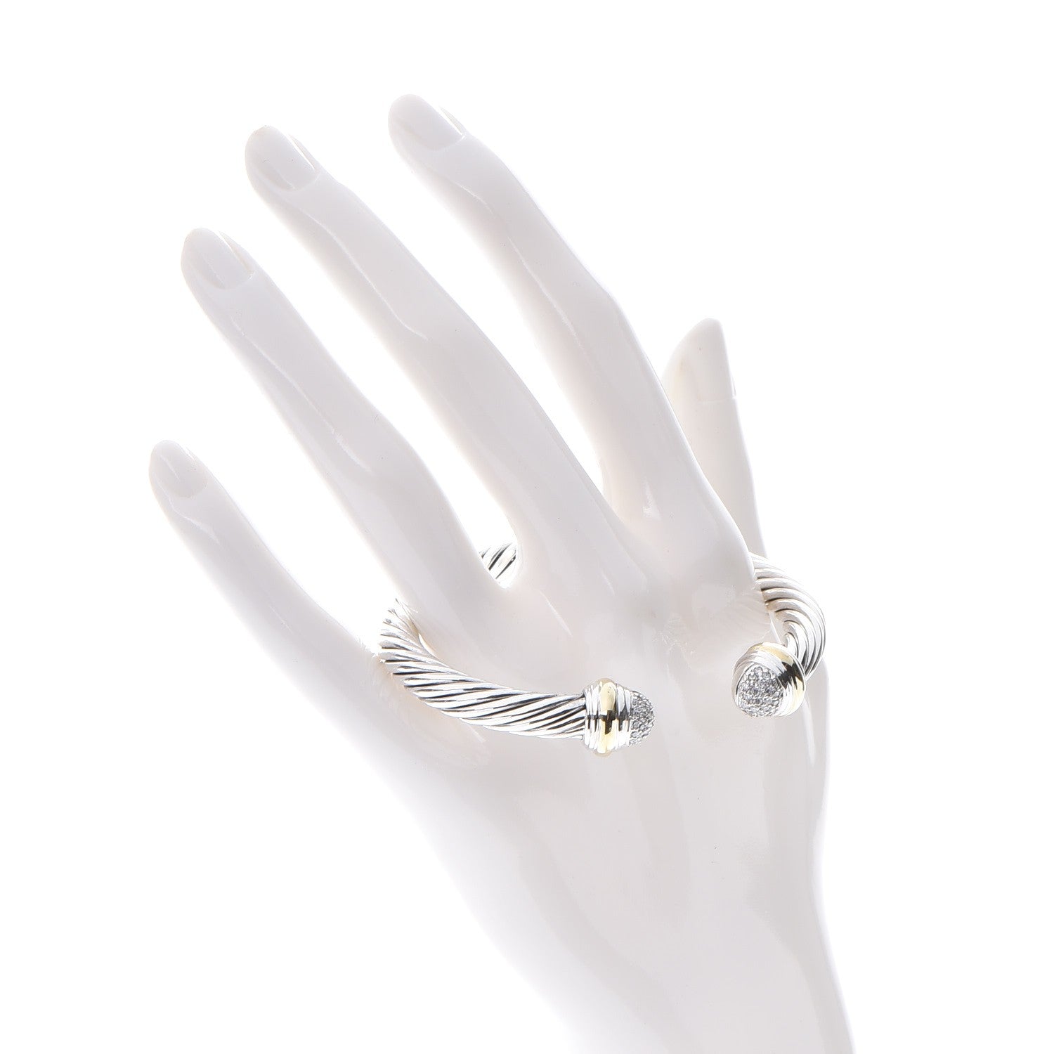 David Yurman Sterling Silver 18K Gold Pave Diamond 7mm Cable Classics Bracelet 2 of 5