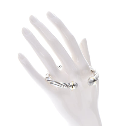 David Yurman Sterling Silver 18K Gold Pave Diamond 7mm Cable Classics Bracelet 2 of 5