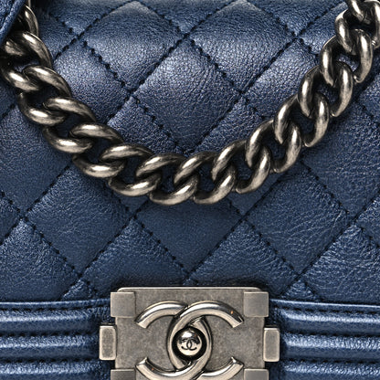 Chanel Metallic Calfskin Quilted Mini Boy Flap Blue 8 of 10