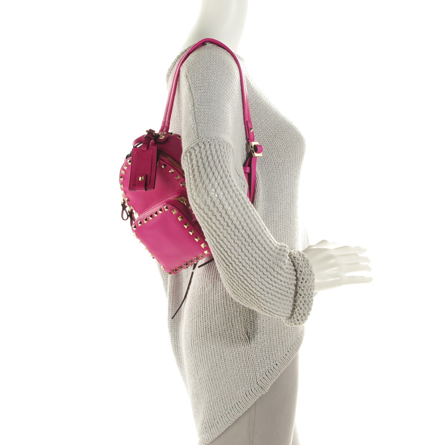 Calfskin Mini Rockstud Backpack Fuxia